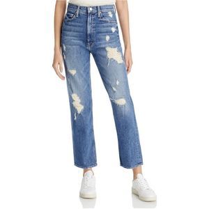 NWT MOTHER Womens Study Hover Destroyed High Waisted Straight Leg Jeans Size 31